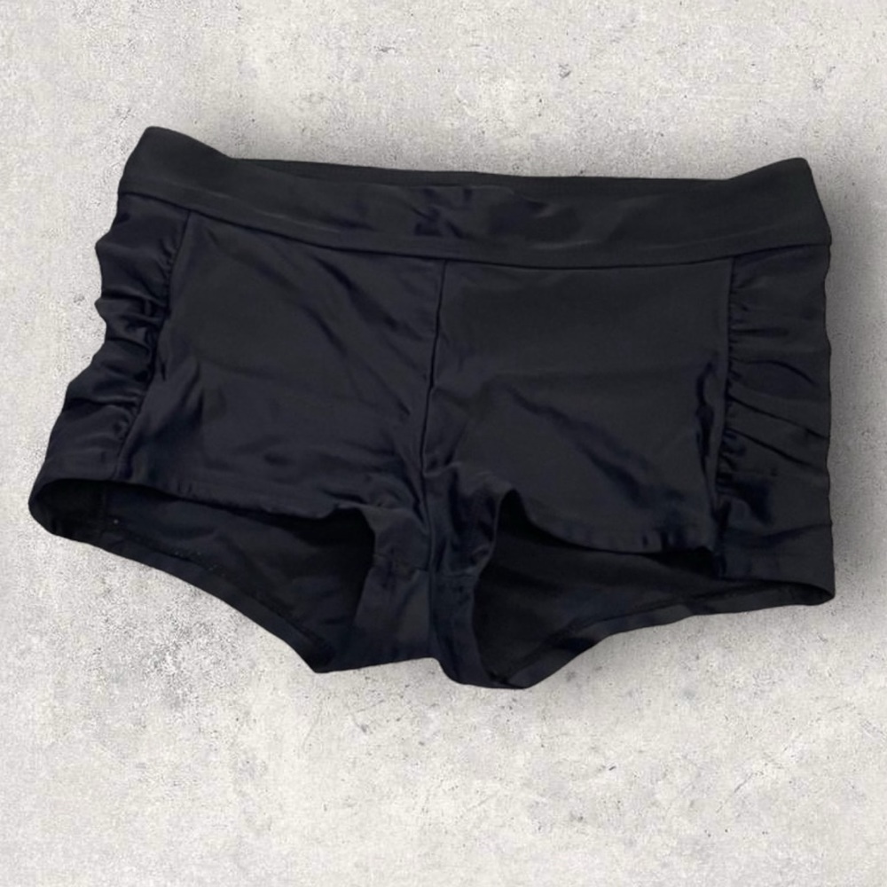 BAHIA by Christina Women’s Black Shirred Sides Boy Leg Swim Shorts